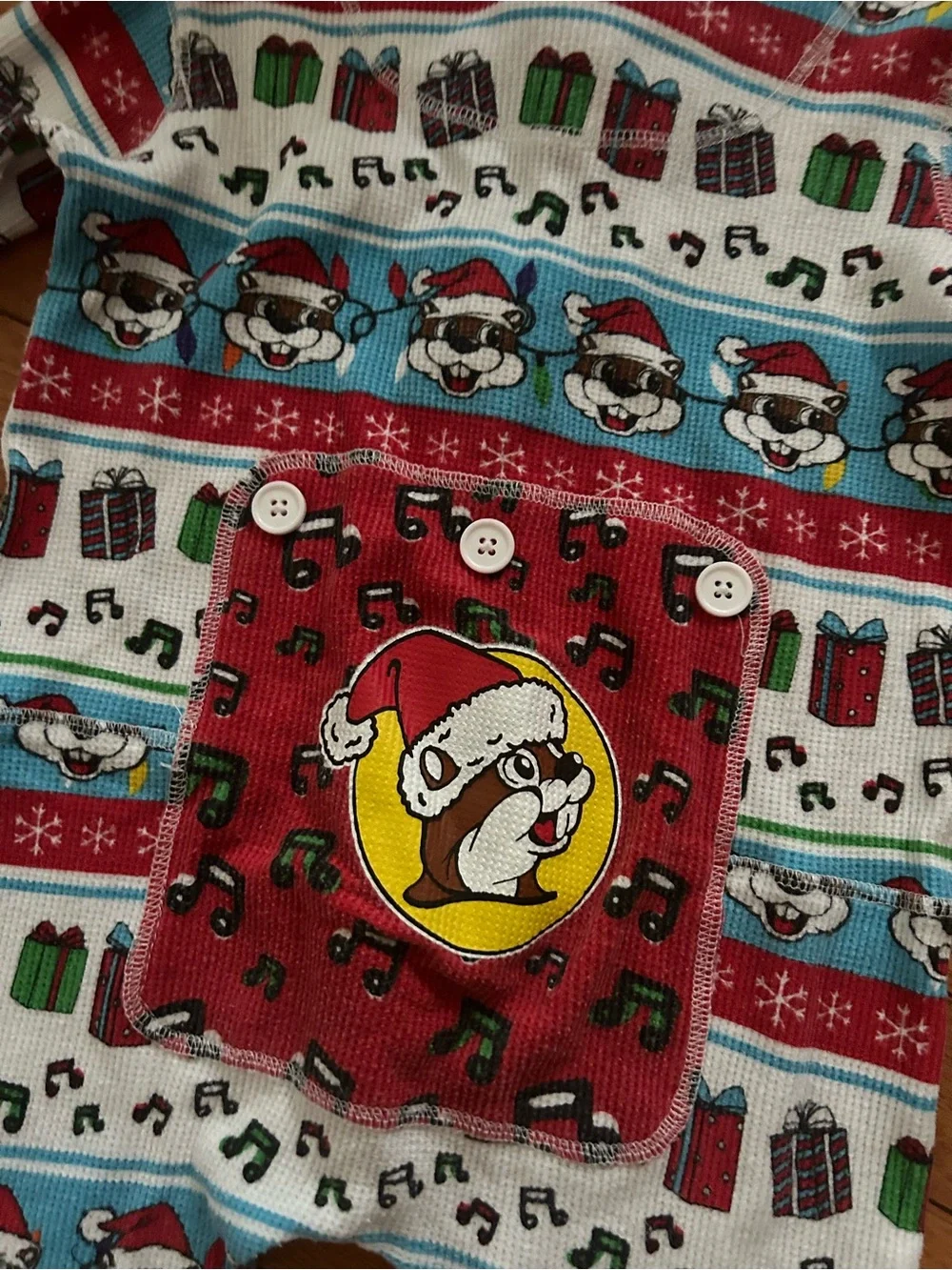 Buc-ee's Christmas Waffle Knit Pajama Onesie Faux Butt Flap Kids Size 5T